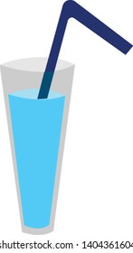 A glass of water with blue straw, vector, color drawing or illustration. 
