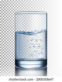 Glass of water with bubbles on a transparent background. Vector illustration