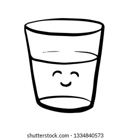 Glass of water with cartoon smile face vector illustration doodle