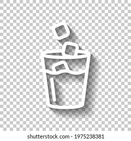 Glass of water, cup with drink, simple icon. White linear icon with editable stroke and shadow on transparent background