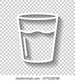 Glass of water, cup with drink, simple icon. White linear icon with editable stroke and shadow on transparent background