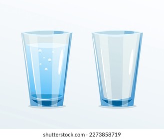 Glaswasserbecher leer Vollkonzept Set. Vektorgrafik-Design-Illustrationselement
