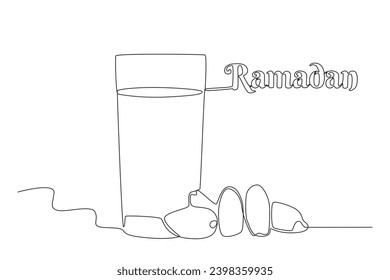 A glass of water and dates. Ramadan one-line drawing