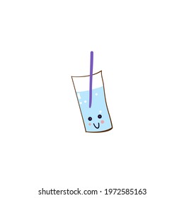 glass with water . Doodle vector illustration, simple cartoon line art. Isolated