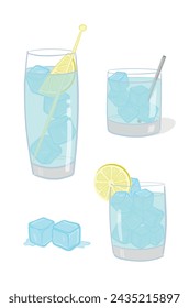 Glass of water drawing. Different glasses of water vector illustration.