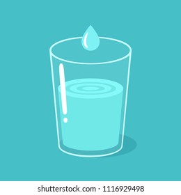 Vidrio de agua con gota de agua. Ilustración vectorial de dibujos animados.