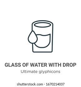 Wasserglas mit Umriss-Vektorillustration-Symbol. Dünnlinienschwarzes Wasserglas mit Schlagsymbol, einfache Vektorillustration aus bearbeitbarem ultimativem Glyphikonkonzept, einzelne Schlaganfall auf Weiß 