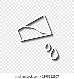Glass with water and water drops simple icon vector. Flat design. White with shadow on transparent grid. 
