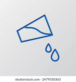 Glass with water and water drops simple icon vector. Flat design. Paper cut design. Cutted blue symbol with shadow. Gray background.ai