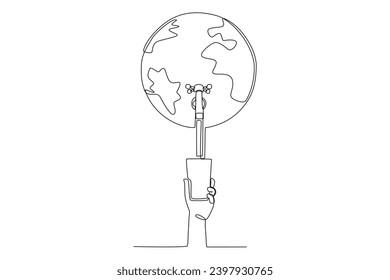 A glass of water from the earth. World water day one-line drawing