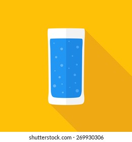 Glass of water. Flat icon with shadow. Vector illustration.