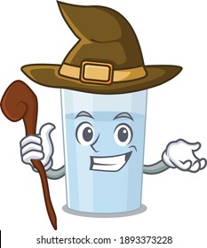 Glass of water funny but sneaky witch cartoon character design. Vector illustration