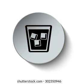 Glass of water with ice cube. Beverage icon. Button. Vector illustration