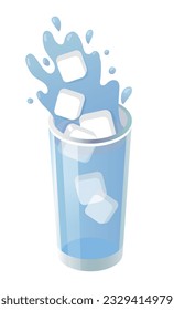 Glass of water with ice cube on white background