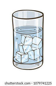 Glass of water with ice cubes.