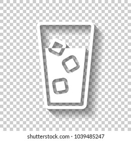 glass of water with ice cubes icon. White icon with shadow on transparent background