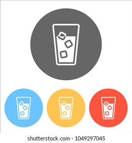 glass of water with ice cubes icon. Set of white icons on colore