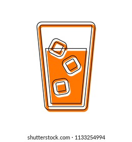 glass of water with ice cubes icon. Isolated icon consisting of black thin contour and orange moved filling on different layers. White background