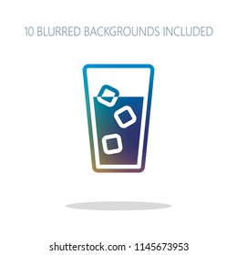 glass of water with ice cubes icon. Colorful logo concept with simple shadow on white. 10 different blurred backgrounds included
