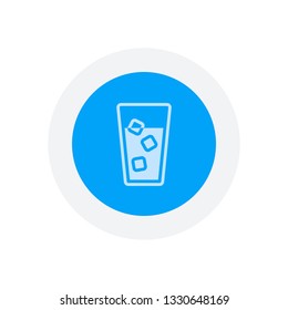 glass of water with ice cubes icon. Icon in colored circle with gray bold border. Web button, modern flat design