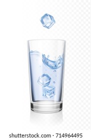 Glass of water with ice cubes realistic.