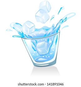 glass with water and ice cubes. vector illustration