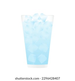 Glass of Water with Ice Cubes. Vector Illustration Isolated on White Background. 