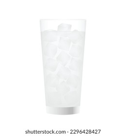 Vidrio de agua con cubos de hielo. Ilustración vectorial aislada en fondo blanco. 