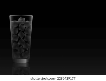 Glass of Water with Ice Cubes. Vector Illustration Isolated on Black Background. 
