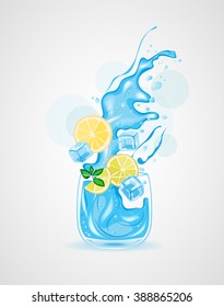 glass of water, ice water, Water with Lemon, vector illustration 
