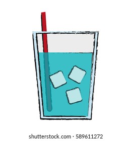 glass of water with ice and straw icon image 