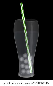 a glass of water, ice and straw. vector illustration