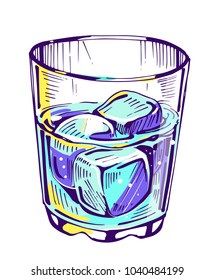 Glass with water and ice. Vector illustration