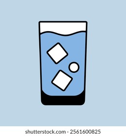 Glass of water with ice vector isolated icon. Graph symbol for cooking web site and apps design, logo, app, UI