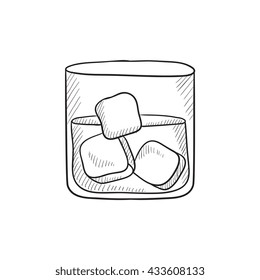 Vidrio de agua con icono de esbozo del vector de hielo aislado en el fondo. Dibujo mano Vidrio de agua con icono de hielo. Vidrio de agua con el icono del boceto de hielo para infografía, sitio web o aplicación.