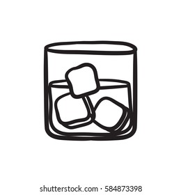 Glas Wasser mit Eis, Vektorgrafik Symbol einzeln auf Hintergrund. Handgezeichnetes Glas Wasser mit Eissymbol. Glas Wasser mit Eis-Skizze-Symbol für Infografik, Website oder App.