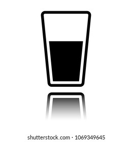 glass of water icon. Black icon with mirror reflection on white 