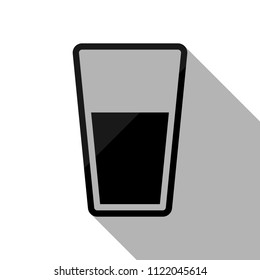 glass of water icon. Black object with long shadow on white background