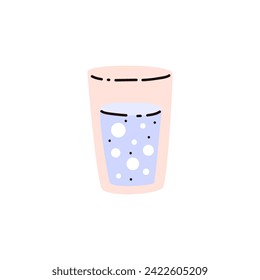 Glass of water icon with bubbles. Flat illustration, clear drink in a transparent cup isolated on the background. Ideal for web and print.