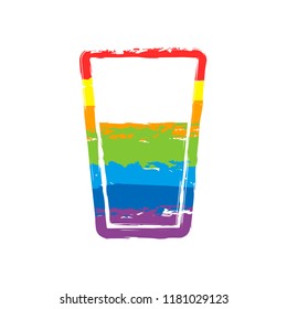 glass of water icon. Drawing sign with LGBT style, seven colors of rainbow (red, orange, yellow, green, blue, indigo, violet
