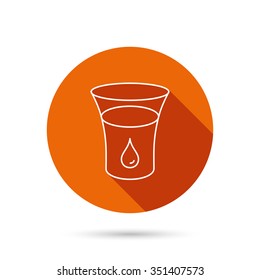 Glass of water icon. Drop sign. Round orange web button with shadow.