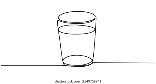  Glass of water icon with editable strokes continuous one line drawing. Glass in one line drawing. Fresh drink concept. Water modern isometric line illustration concept, Drawing of a glass filled