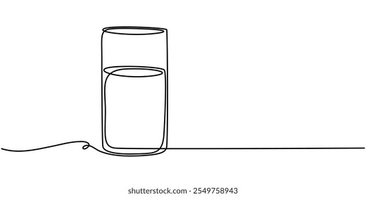  Glass of water icon with editable strokes continuous one line drawing. Glass in one line drawing. Fresh drink concept. Water modern isometric line illustration concept, Drawing of a glass filled