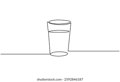 Glass of water icon with editable strokes continuous one line drawing, One continuous line illustration of a glass cup, isolated on white background. Line art of a glass cup.