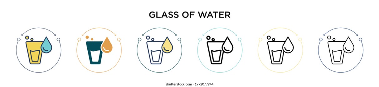 Glass of water icon in filled, thin line, outline and stroke style. Vector illustration of two colored and black glass of water vector icons designs can be used for mobile, ui, web