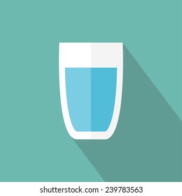 Glass Of Water Icon. Flat Icon With Long Shadow. Vector Illustration