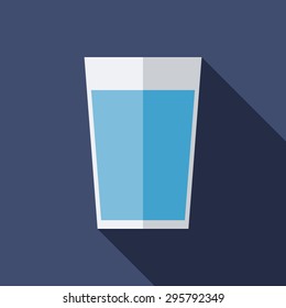 Glass of Water Icon. Flat Vector Icon With Long Shadow Design Collection.