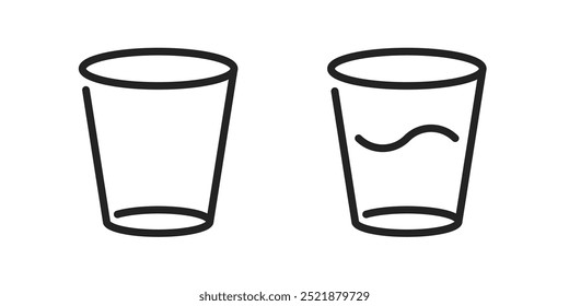 ícone de água de vidro linha vazia completa traçado esboço ilustração gráfica vetor simples conjunto, copo de bebida fino pictograma linear silhueta imagem clip art