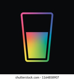 glass of water icon. Rainbow color and dark background