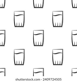 Icono De Agua De Vidrio Patrón Sin Marea, Forma Tubular Soporte De Contenedor Líquido Abierto Con Fondo De Vidrio. Ilustración de arte de vectores de vidrio de agua potable